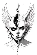 split personality demon half angel tattoo design idea