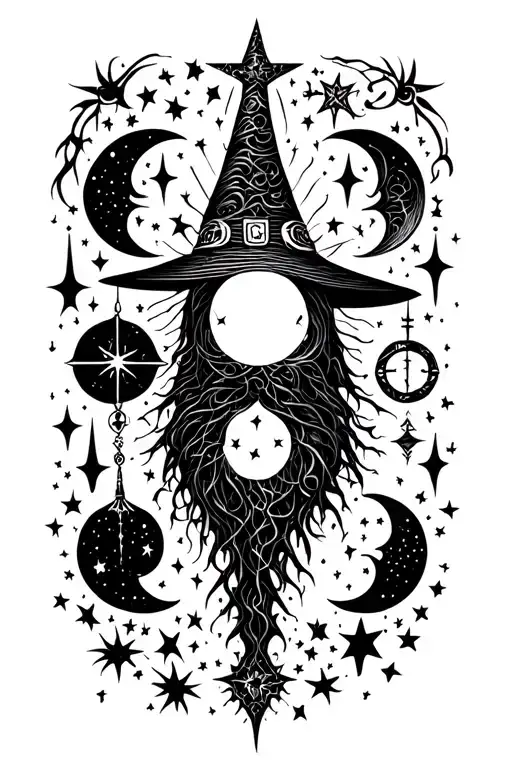 Witchy symbols with moons tattoo design idea