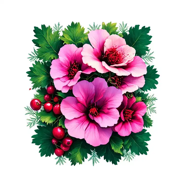 macutatum, geranium, hour flower, linden tree, parsley, christmas rose, winter cherry weeping willow chain anklet tattoo design idea
