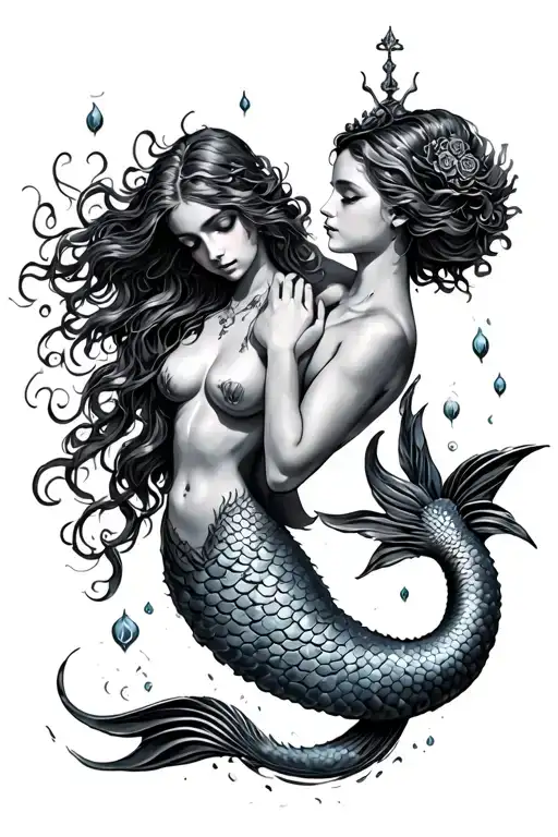 mermaid wrapped with neptune tattoo design idea