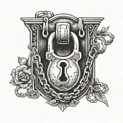 A traditional tattoo design of a vintage keyhole with chains and shackles, symbolizing the client's struggle against societal constraints tattoo design idea