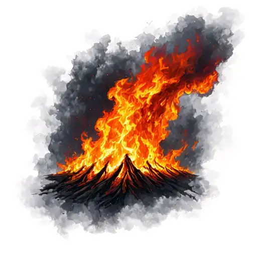 wildfire spreading across arm, deep red and orange colors tattoo design idea