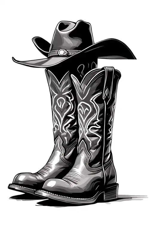 Boots and cowboy hat tattoo design idea