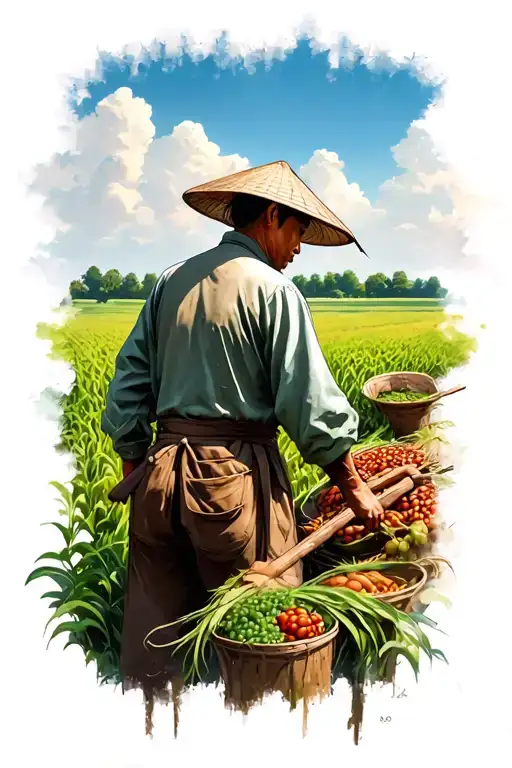 story of the Chinese farmer working in field facing away stoicism tattoo design idea