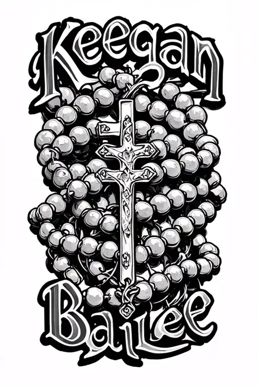 "Keegan Aidan Bailee " Rosary beads intertwined tattoo design idea