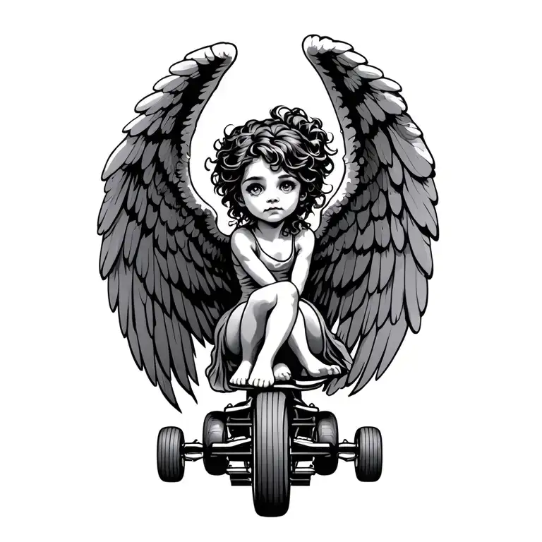 angel with 2 wheels with eyes and 6 wings tattoo design idea