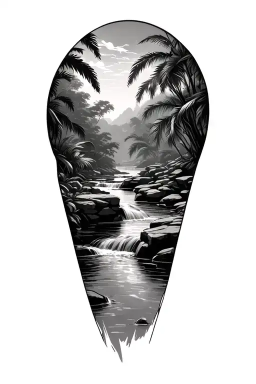 Stone Wall in rainforest creek running tattoo design idea