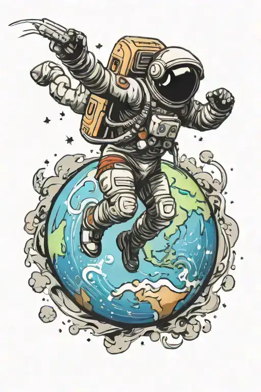 An astronout jumping over the planet earth tattoo design idea