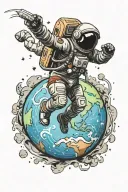 An astronout jumping over the planet earth tattoo design idea