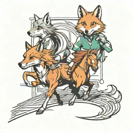 two fox's betting on horse race track tattoo design idea