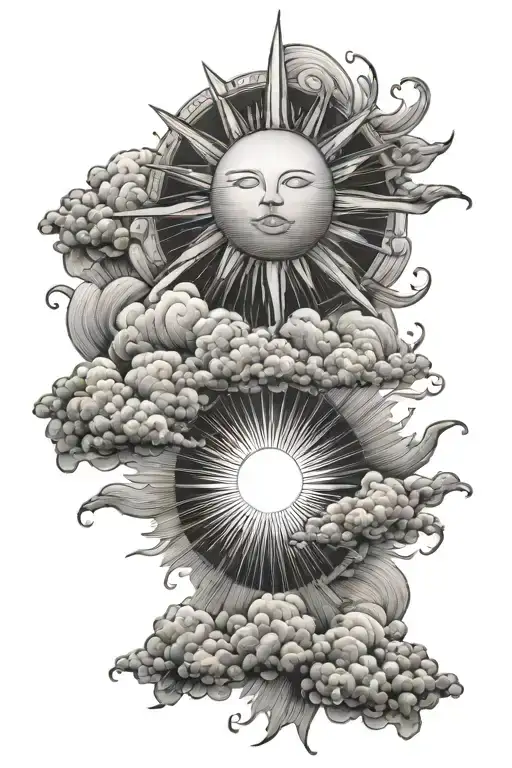 sun rays shining with clouds surrounding tattoo design idea