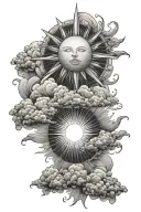 sun rays shining with clouds surrounding tattoo design idea