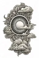sun rays shining with clouds surrounding tattoo design idea