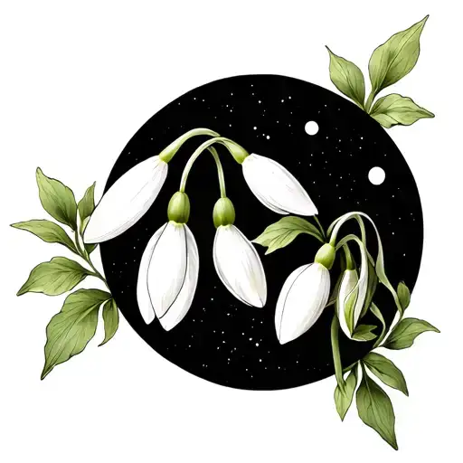 snowdrop flower with a moon phases tattoo design idea