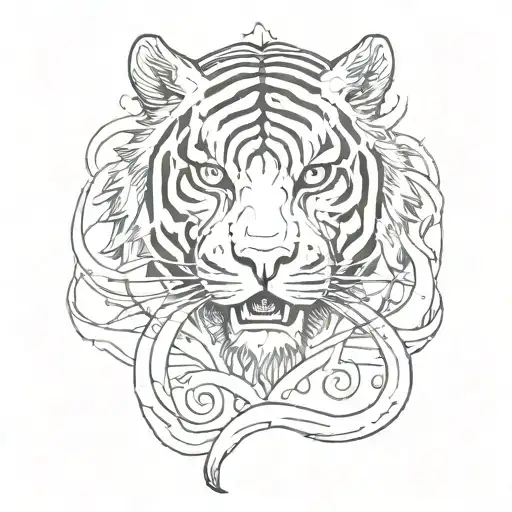 letters shoguntski inscribed in the shape of tiger  tattoo design idea