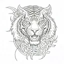 letters shoguntski inscribed in the shape of tiger  tattoo design idea