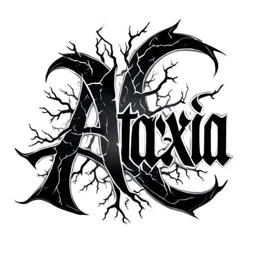 the word ataraxia with a font that has lightning-like branches it should be organic  tattoo design idea
