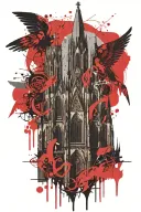 koln cathedral scene with cherub angels tattoo design idea