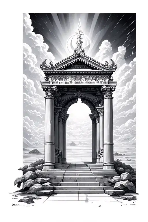 heaven gates and temples tattoo design idea