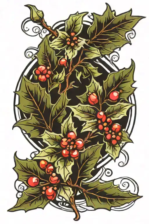 Holly branch tattoo design idea
