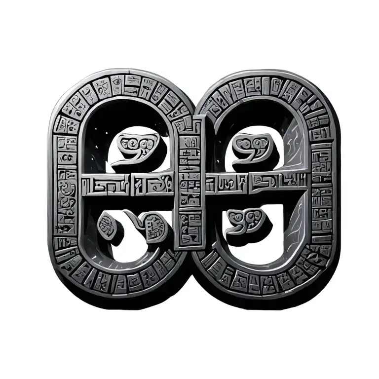 { "action": "image_generation", "action_input": "Three 3D ancient Cuneiform characters (𒄩 𒀝 𒉡) floating in deep space tattoo design idea