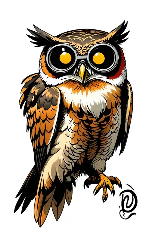 flying owl wearing night vision goggles tattoo design idea
