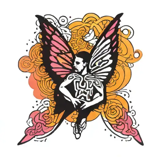 two gay man with butterfly wings symbol of  coming out make it keith haring style, sexual, cutesy, lovers tattoo design idea