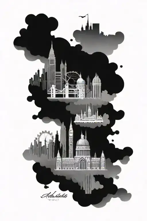 London and Atlanta skyline silhouette tattoo design idea