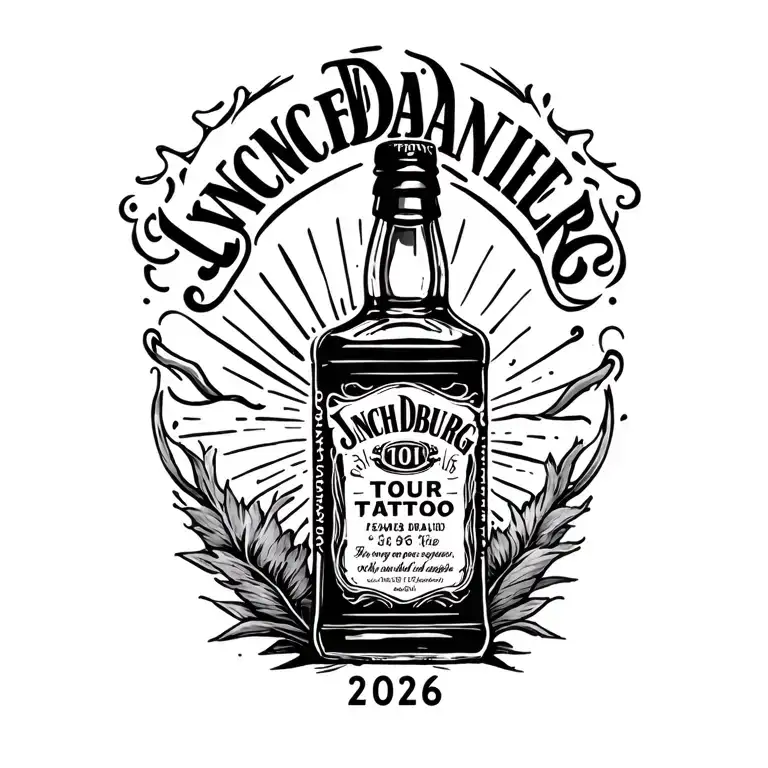 "Lynchburg tour 2026" Jack daniels bottle tattoo design idea