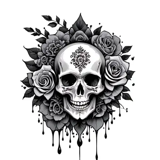 dripping mandala with skull and roses tattoo design idea