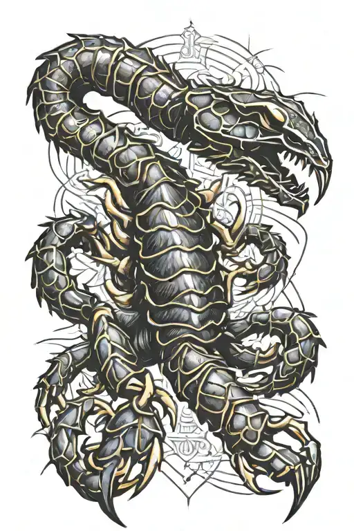 aggressive scorpion made of triangular elements inscribed in a Maui-style tattoo scorpion is to be visible from front tattoo design idea