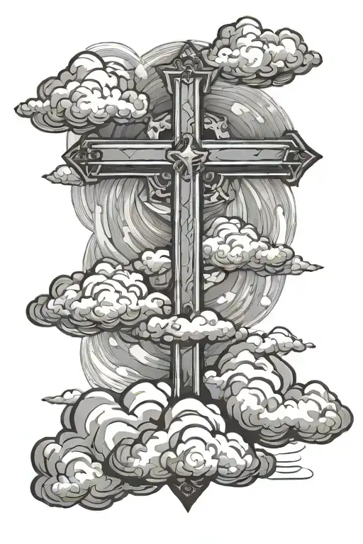 cross in the clouds floating tattoo design idea
