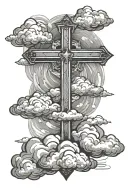 cross in the clouds floating tattoo design idea