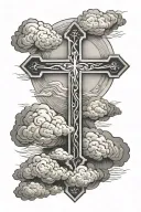 cross in the clouds floating tattoo design idea