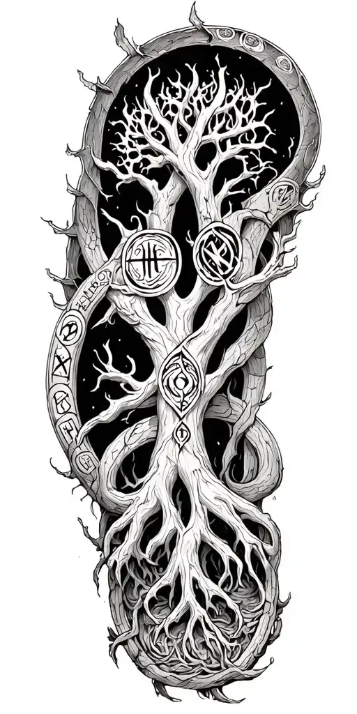 yggdrasil with norse runes tattoo design idea