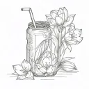 Coke can with tulip inside and a juice box with a lily inside tattoo design idea