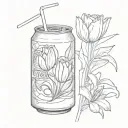 Coke can with tulip inside and a juice box with a lily inside tattoo design idea