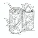 Coke can with tulip inside and a juice box with a lily inside tattoo design idea