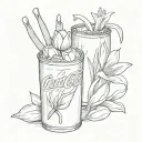 Coke can with tulip inside and a juice box with a lily inside tattoo design idea