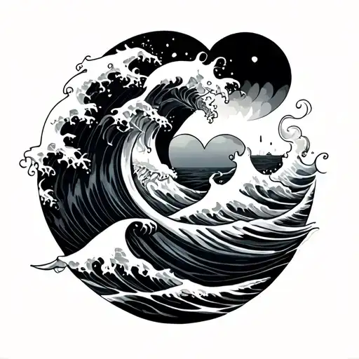 sea ​​and heart wave tattoo design idea