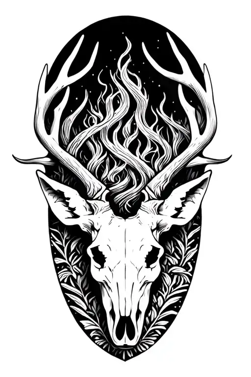 deer skull with antlers tattoo design idea
