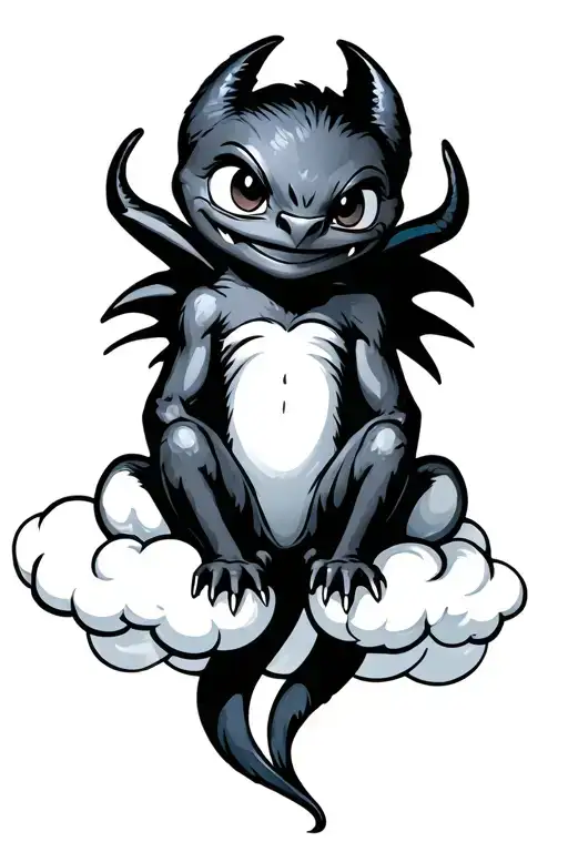 toothless sitting on cloud background tattoo design idea