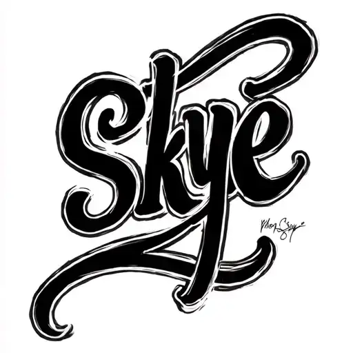 "skye" chicano gangster cursive writing with black shading around tattoo design idea