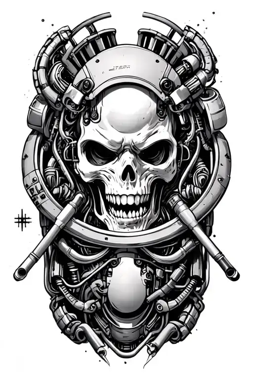 Cybernetic innards, Drum Sticks tattoo design idea