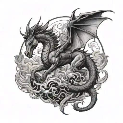 dragon in hell and horse in sky  tattoo design idea