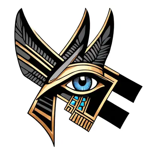 Create an Egyptian tattoo with anubis cross horus eye on forearm for men tattoo design idea