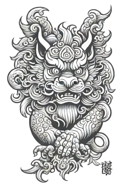 Chinese Foo dog paw tattoo design idea