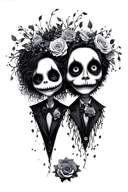 The Funeral Weds of Tim Burton Characters tattoo design idea