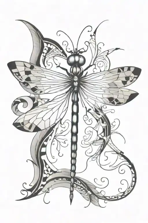 dragonfly with designs integrated tattoo design idea
