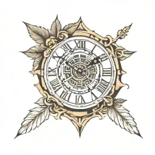 Clock with greek geometry surrounding   tattoo design idea